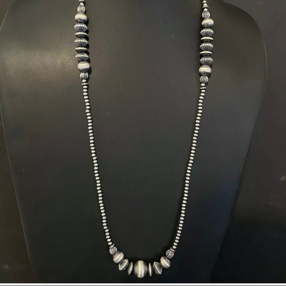 Long Sterling Silver Bead Necklace